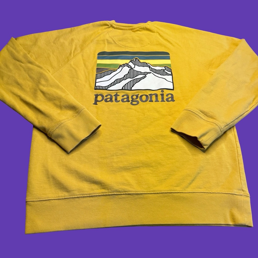 Patagonia Mens Small Yellow Organic Cotton Mountain Graphic Crewneck Sweatshirt